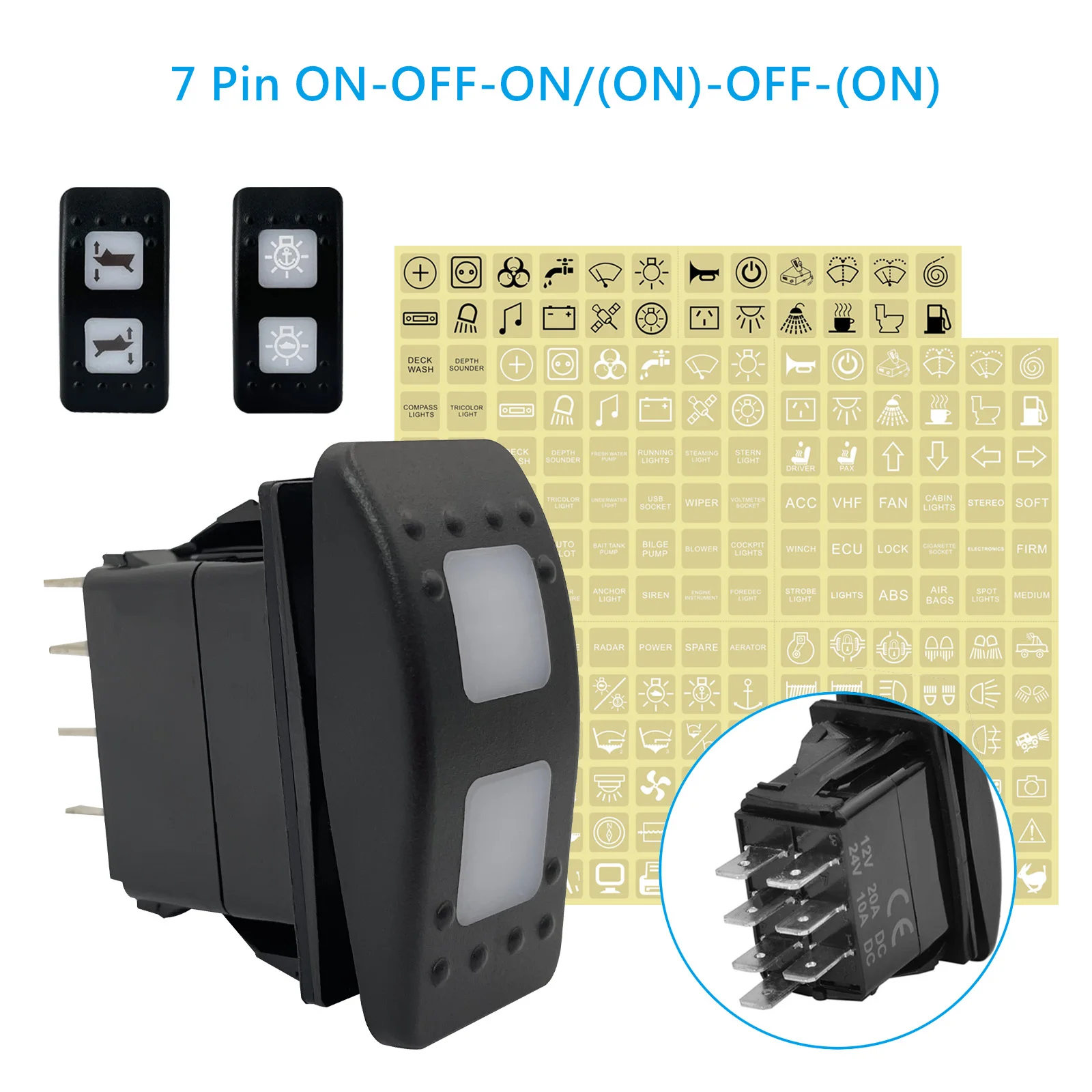 

Dual Lens 7 Pin ON-OFF-ON DPDT 3 Way Latching / Momentary Rocker Switch Reverse Polarity Toggle Switch for ARB Carling