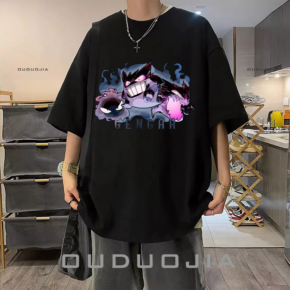 เสื้อยืดแขนสั้นโปเกมอนสําหรับผู้ชายและผู้หญิงสามารถสวมใส่ผ้าฝ้ายหนาสไตล์ฮ่องกงการ์ตูนเสื้อยืดอเนกประสงค์สองมิติ