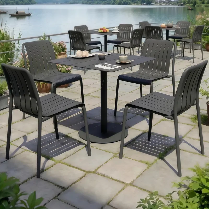 Outdoor Galvanized Steel Table and Chair Set Waterproof Sunproof Patio Furniture for Courtyard Balcony Community Commercial