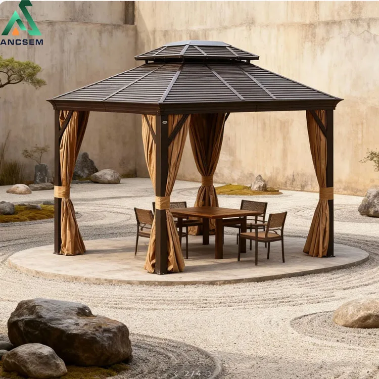ANCSEM Easy Assemble Carbon Steel Geometric Gazebo Hardtop With Netting for Diy Backyard Patio and Outdoor Living