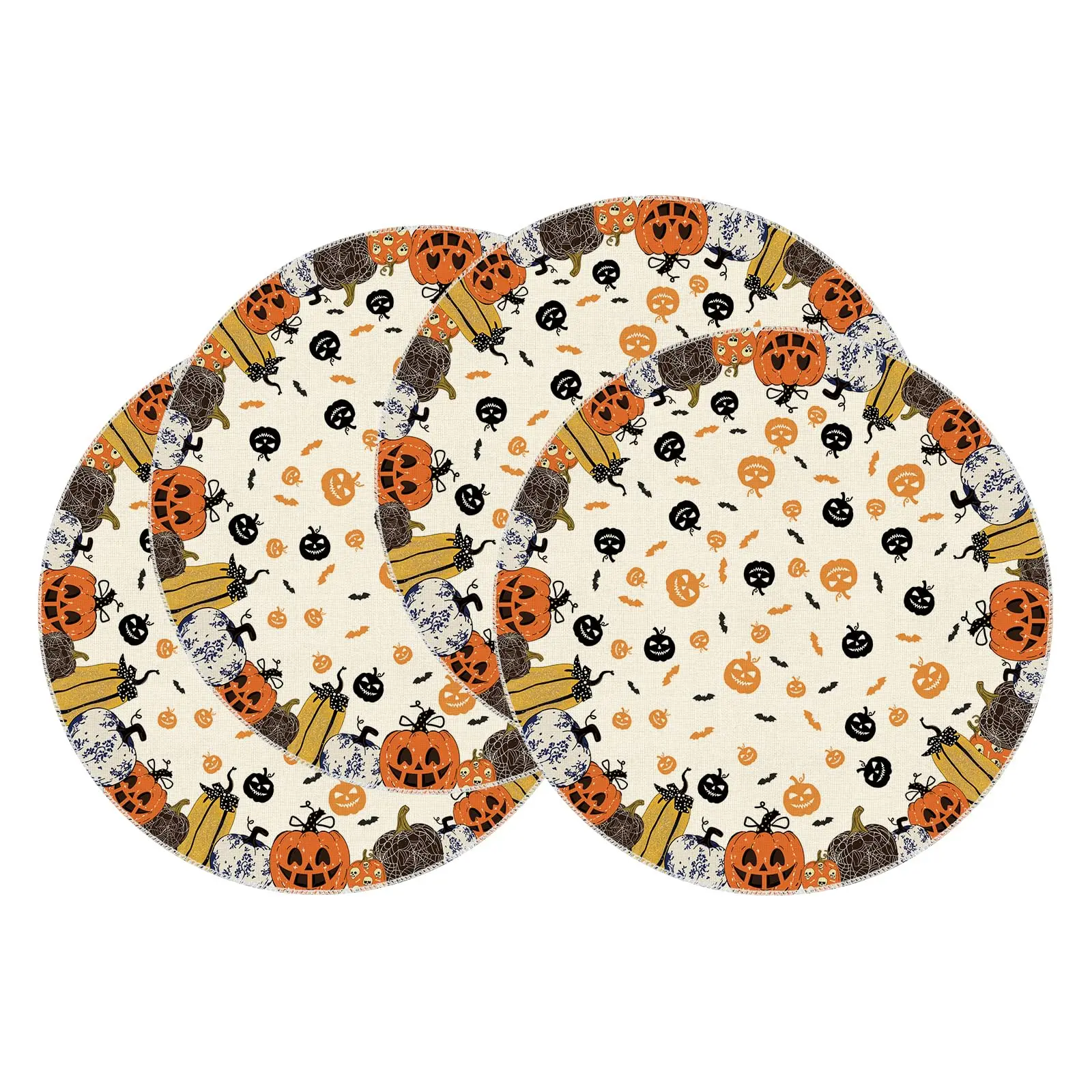 

Spooky Pumpkin Halloween Round Placemats Table Mats for Party Home Kitchen Dining Table Decorations 14 Inch