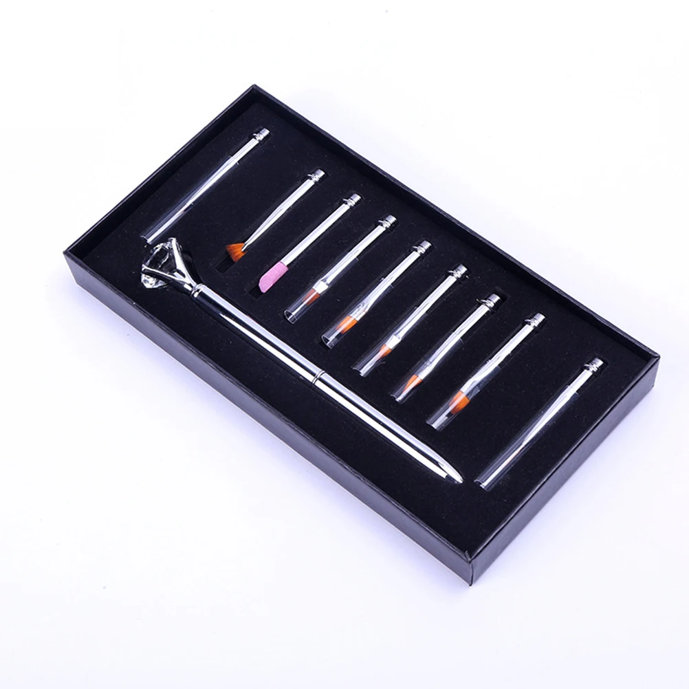 

10pcs In 1 Set Brush Pen Replaceable Tips Multifunctional Painting Tool For Gel Uv Acrylic Durable Long Handle Manicure Design