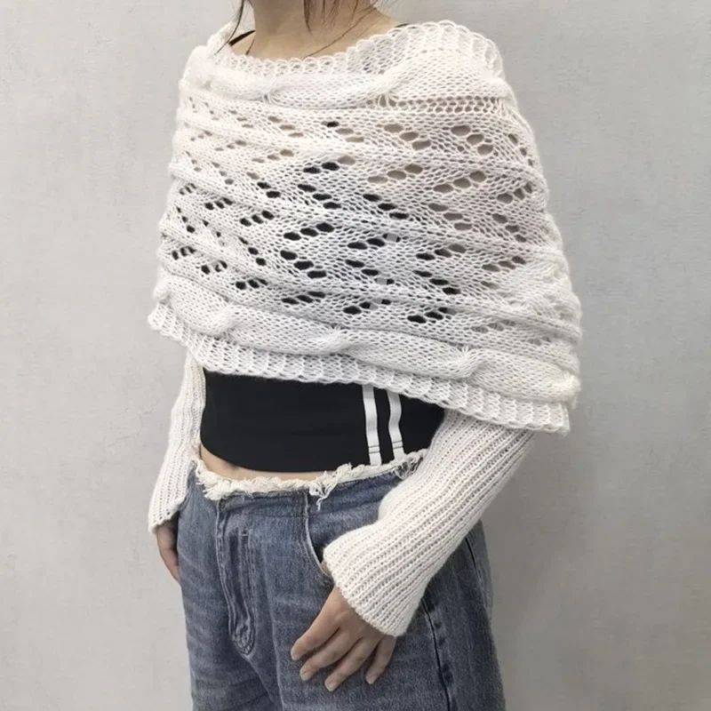 2025 New Luxury Long Knit Poncho - Lace Trim Double Sleeve Wrap for Women, Fall Winter Travel Must Have Chic Cover Up