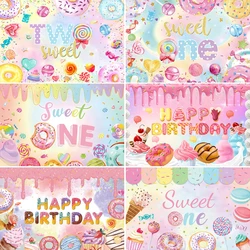 Sweet Baby Birthday Backdrop Candy Bar Donuts Shop Theme Photography Background Ice Cream Cupcake Kids Party Decoration Banner