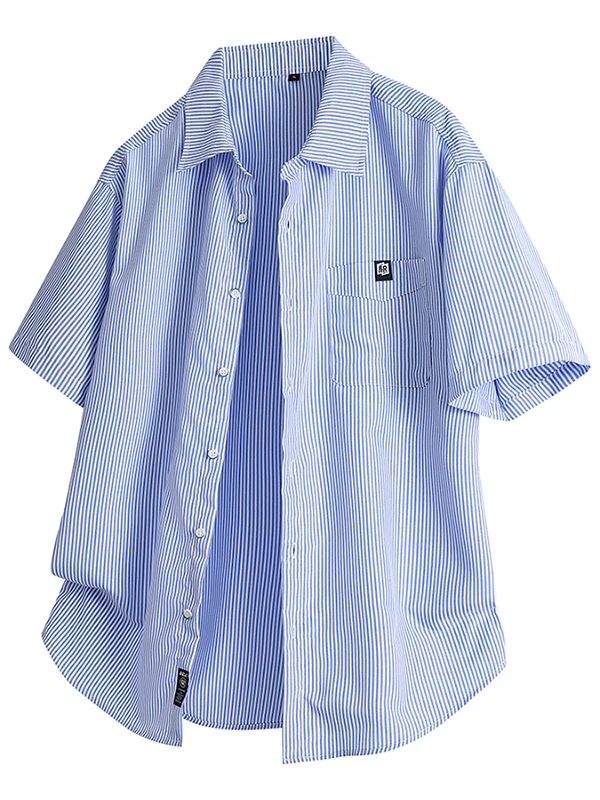 

Summer 2026 Trendy Brand Loose Casual Collar irt with ket Letter Embroidery Simple Stripe ort Sve Men's Faion