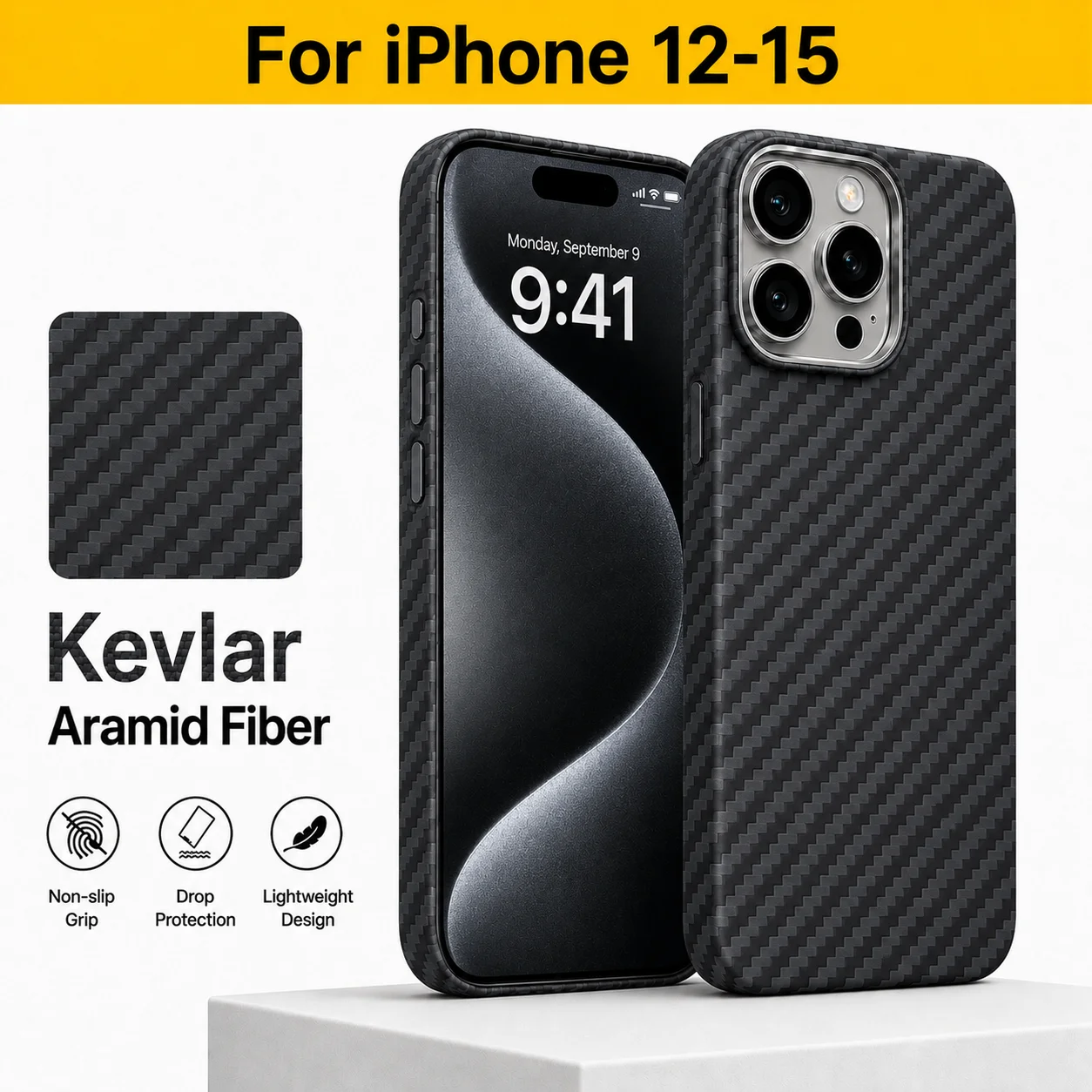 

For iPhone 12-15 1500D aramid fiber phone case ultra-thin lightweight drop-proof stain-resistant and luxurious protective case