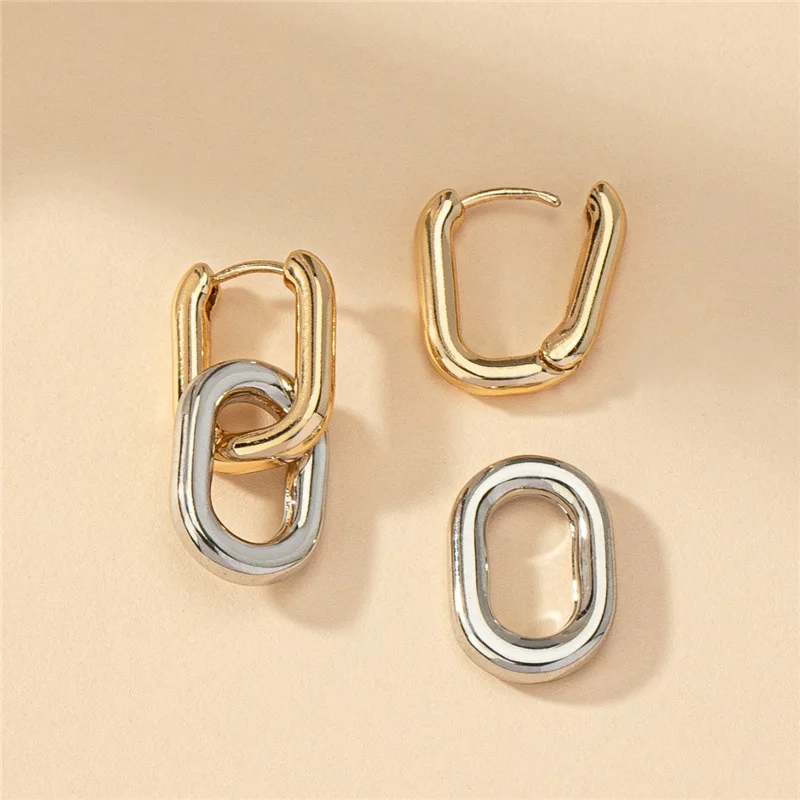 

Stainless Steel Fashion Gold Color Geometric Square Hoop Earrings for Women Huggie Punk Hip-Hop Metal Round Circle Party Jewelry