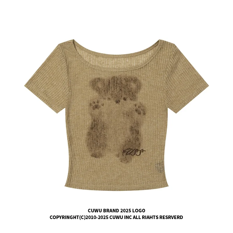 Cuwu fiti Bear-Cseta de manga corta para mujer, Top ajustado de verano Pure Desire, Top de estilo corto picante transp...