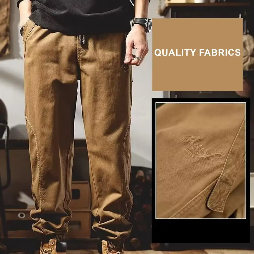 

Men Cargo Trousers Soft Breathable Men Harem Pants Elastic Waist Crotch Wear-resistant Cargo Trousers with Pockets Men Elastic