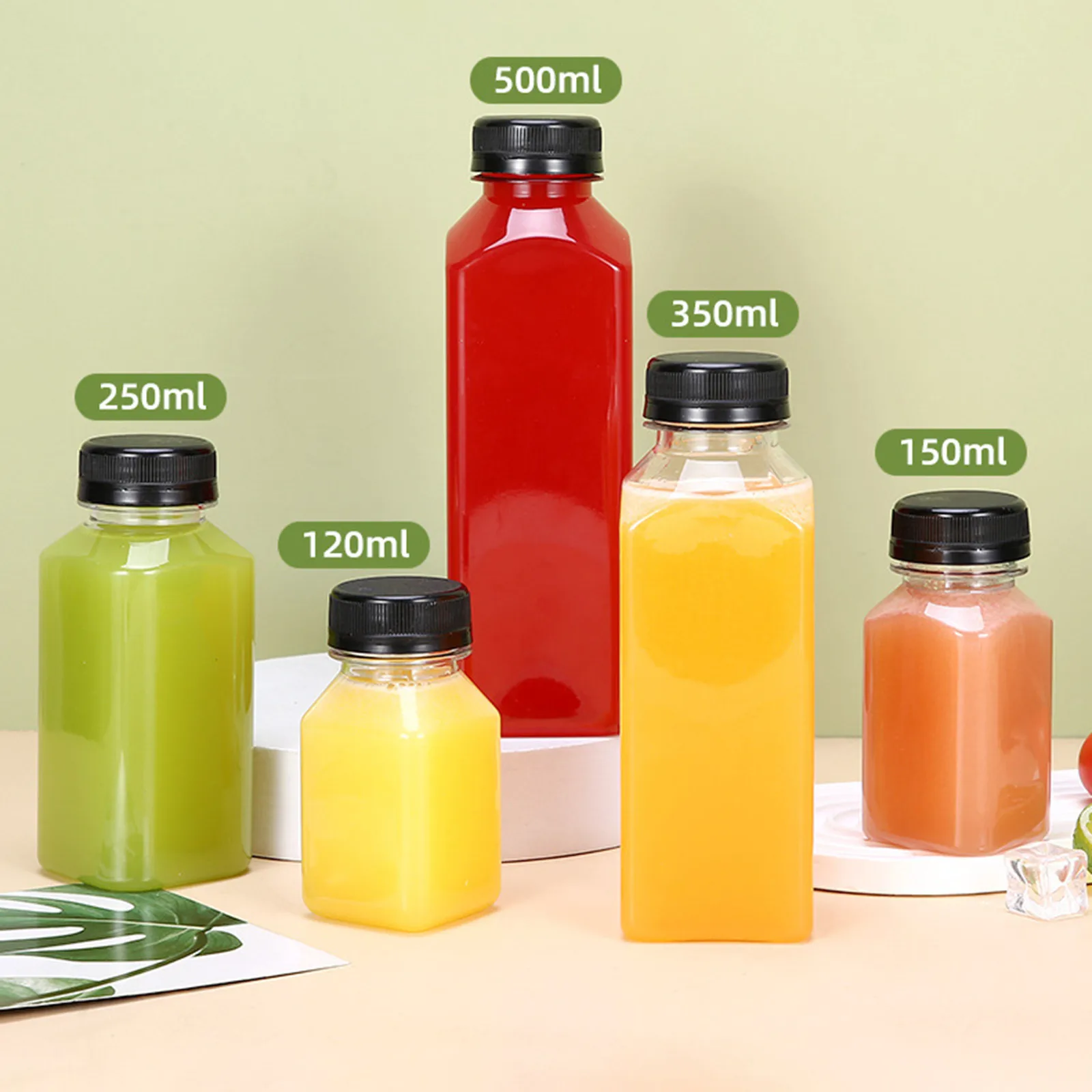

Disposable Reusable Water Bottle Juicing Plastic Transparent Beverage Bottle With Lid Portable Empty Plastic Juice Bottles