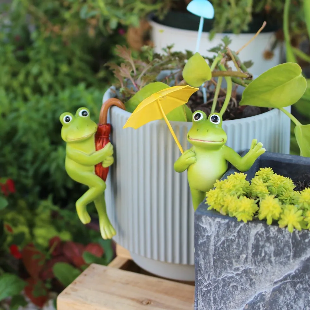 

Simulated Animal Umbrella Frogs Flower Pot Pendant Resin Statue Green Atmosphere Frog Bonsai Hanging Ornaments Spring Garden
