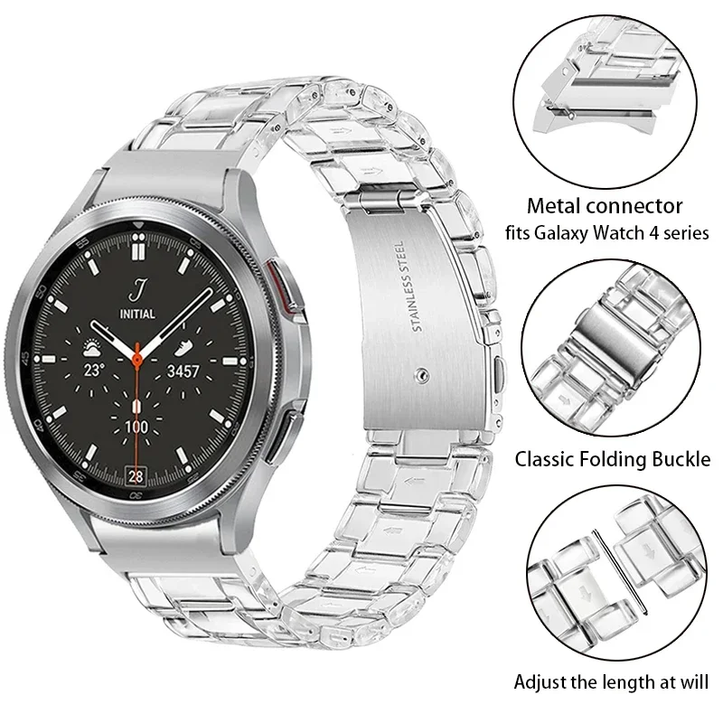 Correa de reloj para Samsung Galaxy Watch 6, pulsera de resina transparente de 44mm y 40mm, Correa para galaxywatch 5, 45mm, sin huecos, pulsera con extremo curvo