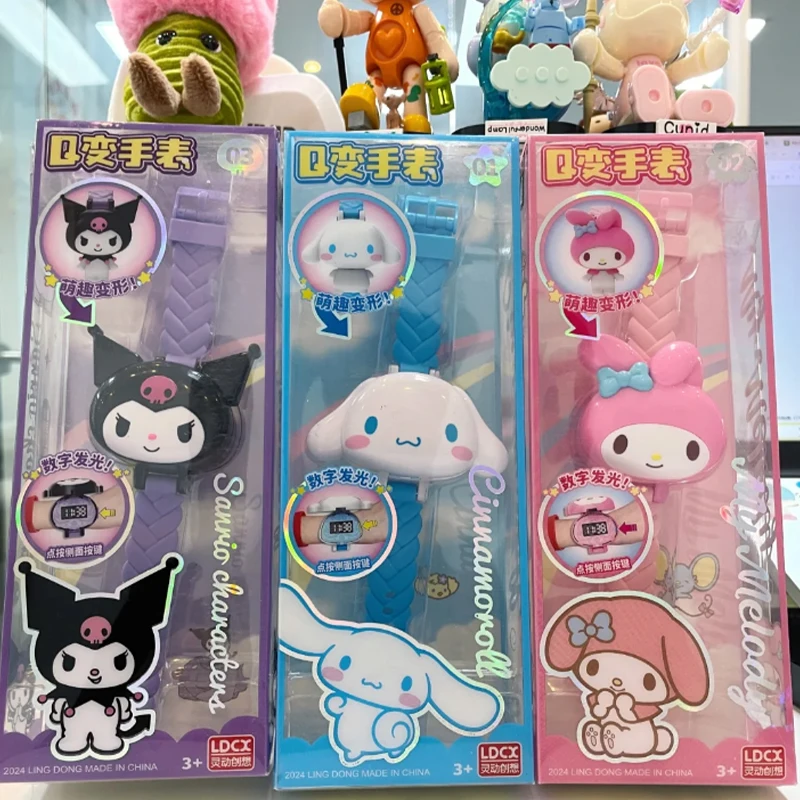 Sanrios jam tangan anak-anak mode bercahaya anak hadiah siswa jam tangan kartun Anime lucu Kuromi Melody Cinnamoroll hadiah siswa