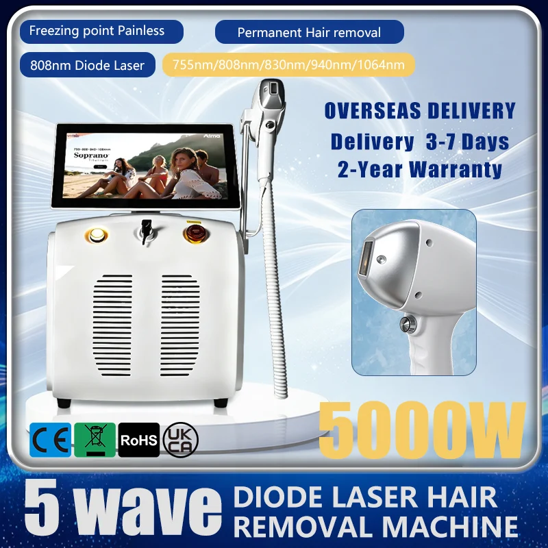 Commercial Diode Laser Hair Removal Device 755 808 830 940 1064nm FAC Fast Axis Collimation High Power Exhaust Fan Permanent