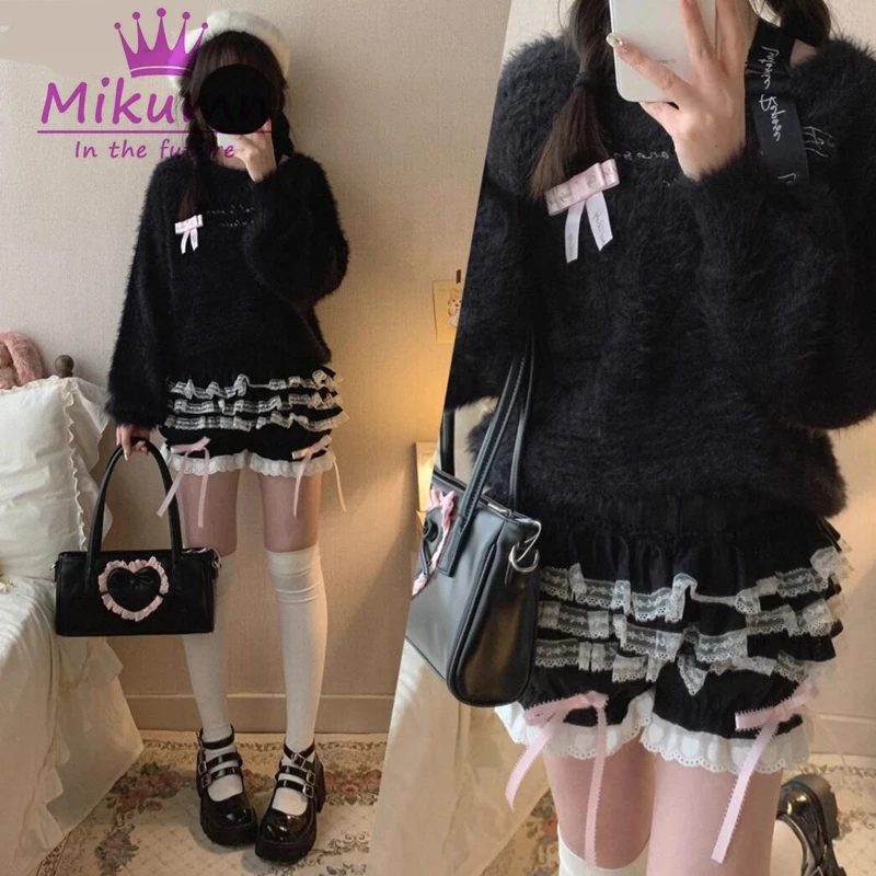 Mikumn Harajuku Y2k Women Cute Bloomers Vintage Victorian Pumpkin Pants Gothic Lolita Aesthetic Kawaii Sweet Bow Ruffles Shorts