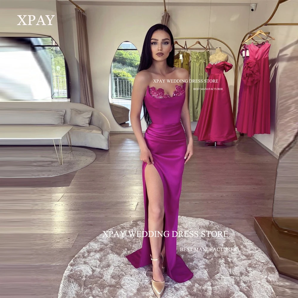 XPAY-Robes de Rhchérie en satin violet, appliques au cou, plis fendus, longue soirée, quelle que soit la robe formelle, robe éducative, 2023