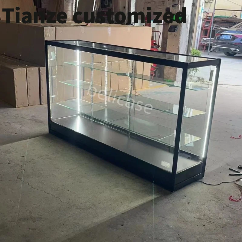 Customized-6 Feet ExtraGlass Retail Counter with Lights Aluminum Frame Lockable Display Cabinet Smoke Shop Furniture