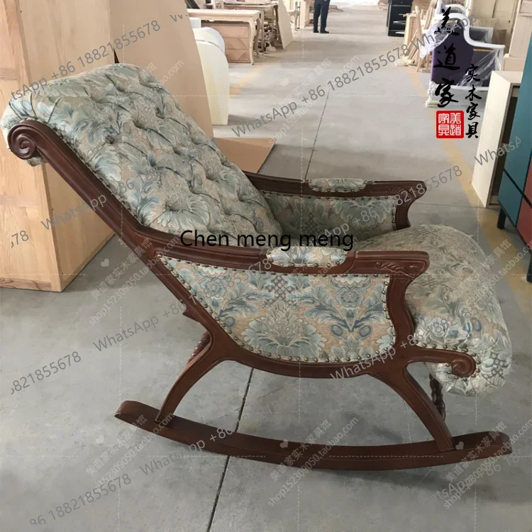 

American country solid wood buckle rocking chair recliner sofa living room fabric leisure balcony rocking chair