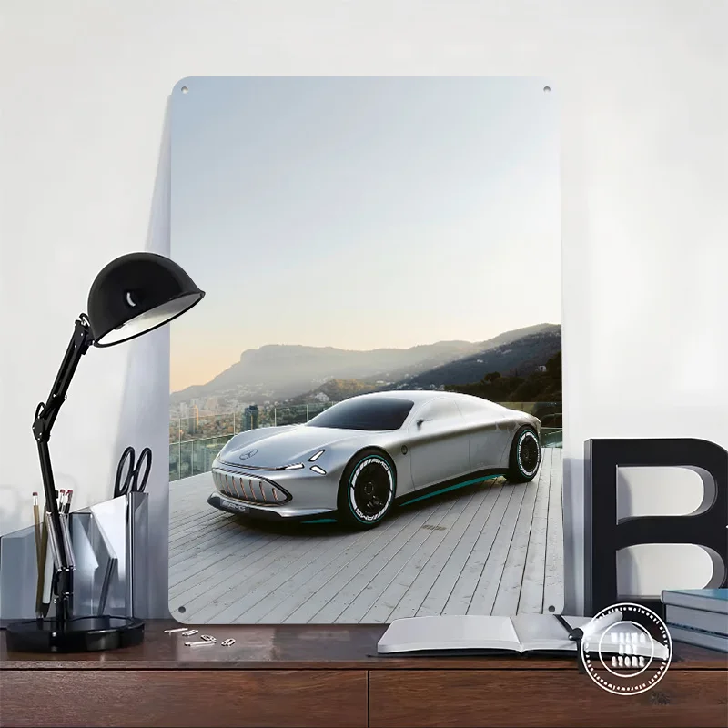 Silver Sports Car Concept Printed Poster Customized Wall Art Retro Vintage Metal Tin Signs for Garage Home Decor Items Man Cave