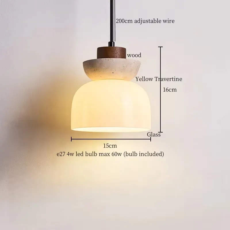 White Glass LED Pendant Lamp Yellow Travertine Bedroom Living Room Decoration Nordic Modern Interior Pendant Light Lampara