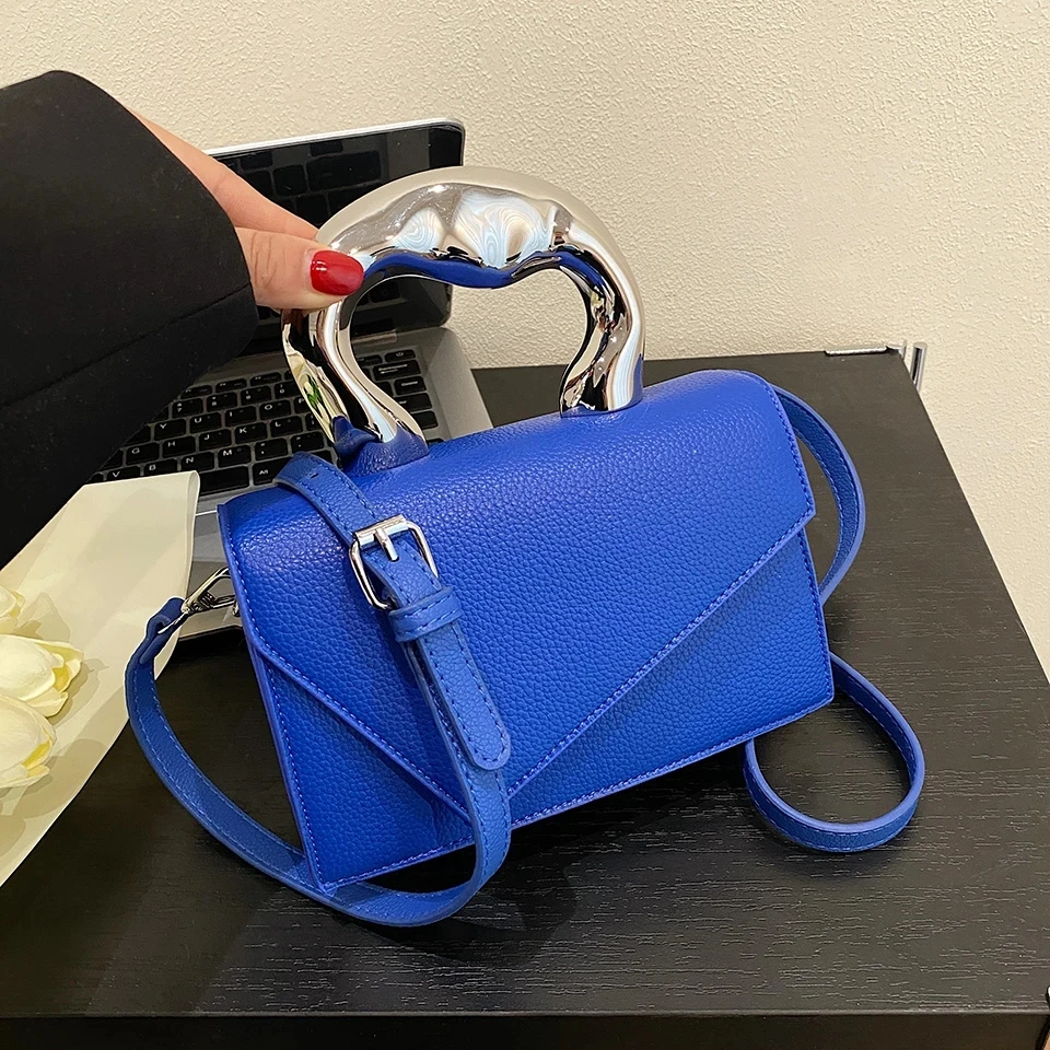 Torba na ramię z srebrny uchwyt Tote Trend małe torba kwadratowa dla kobiet designerska torebka torebka solidna skóra torba Crossbody