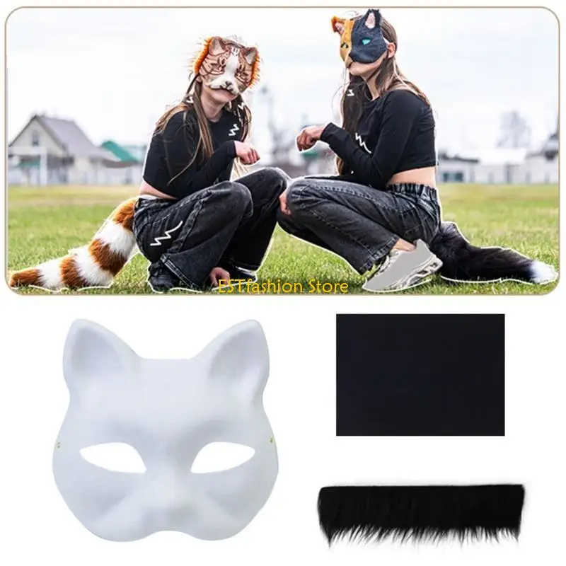 Y5GC สุนัขจิ้งจอกทาสีด้วยมือพร้อมขนชุดหน้ากากสัตว์หน้ากากแมวหน้ากากไม่ทาสีหน้ากากปาร์ตี้ฮาโลวีนหน้ากากหน้ากากหน้ากาก