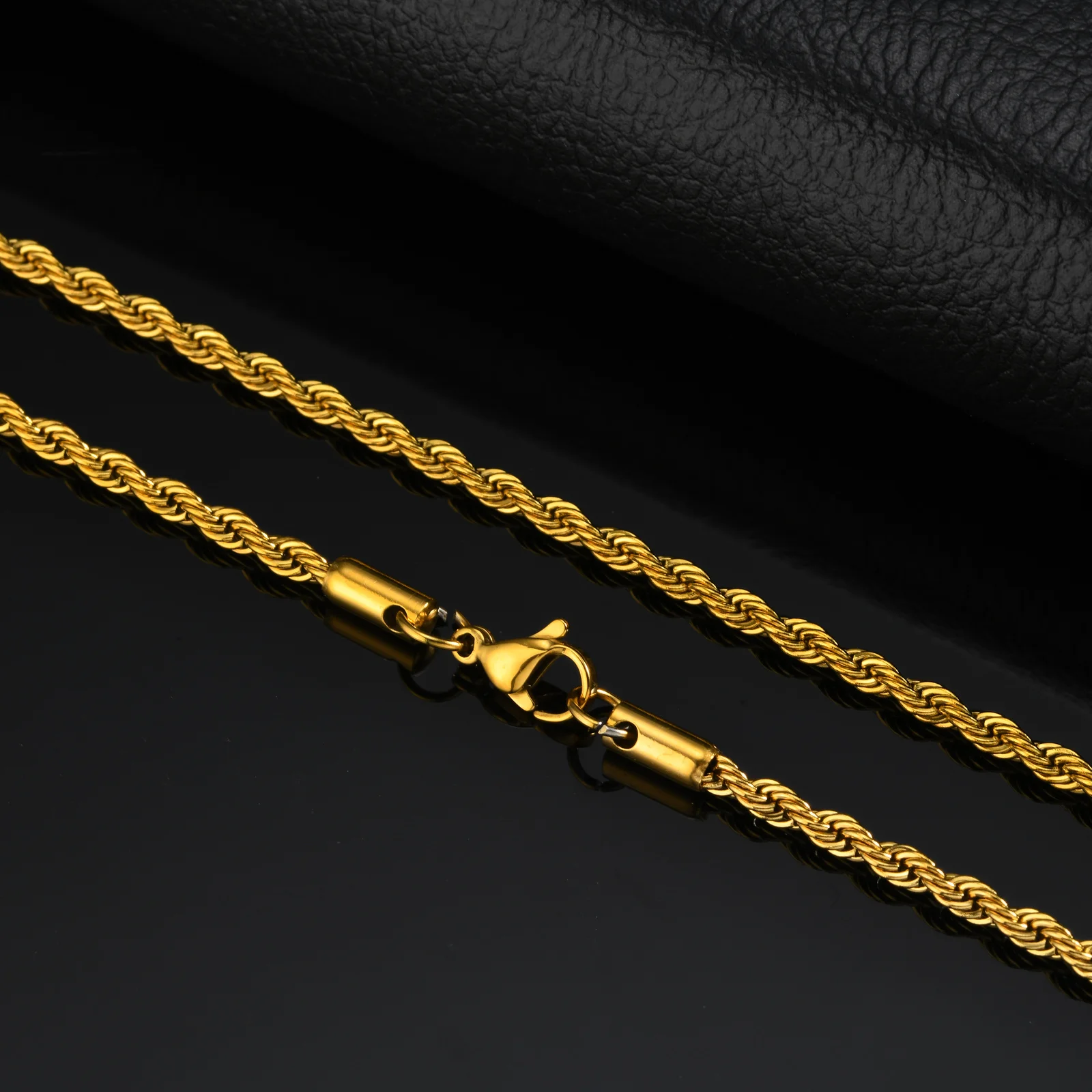 Hip-Hop Goldfarbene Kettenkette für Männer und Frauen, Edelstahl Seil-, Kubanische-, Schlangen- und Box-Ketten, Einfacher Metallketten-Schmuck – Detail 3
