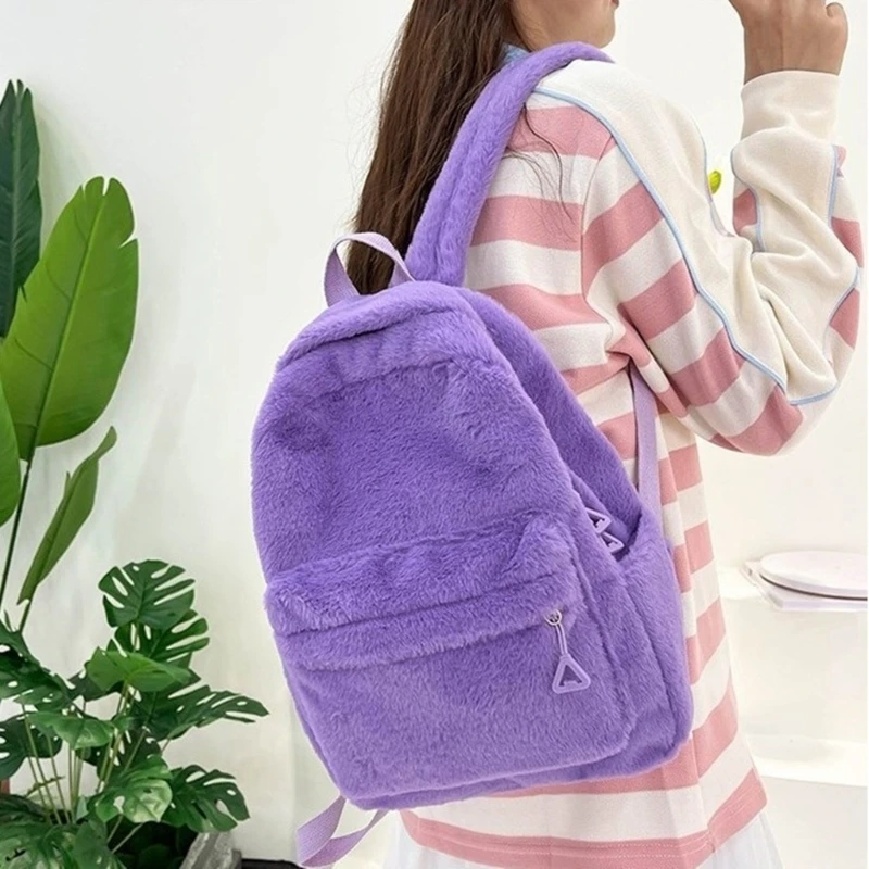 Women Fluffy Plush Laptop Backpack Autumn Winter Student Girls School Bookbag Lady Casual Large Capacity Travel Rucksack Daypack