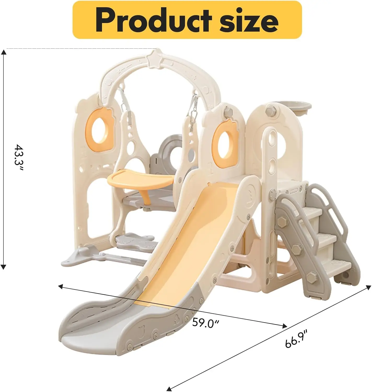Scivolo per bambini indipendente con set altalena, scivolo da interno per bambini 6 in 1 per bambini 1-3, scivolo a forma di L con canestro da basket, baby sl