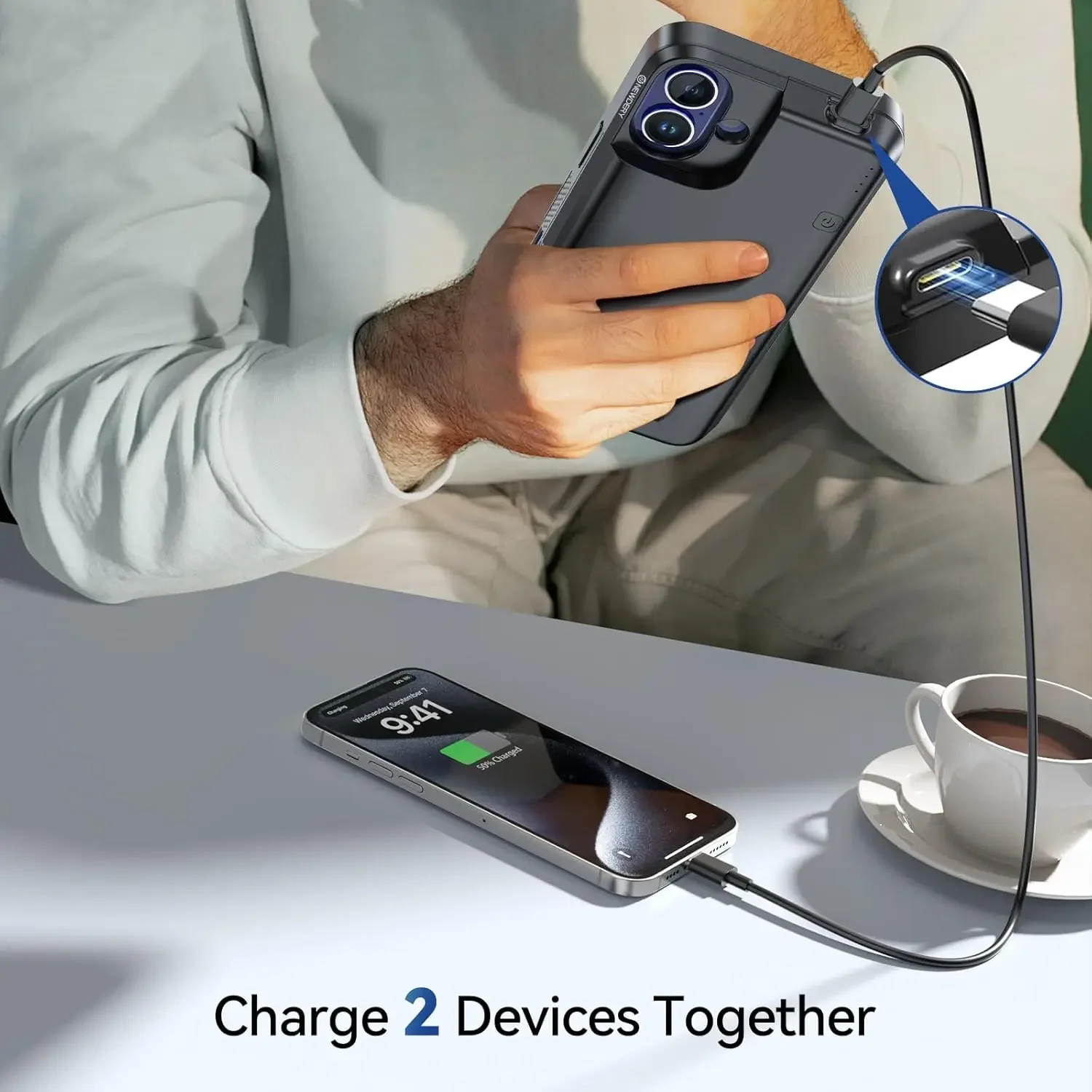 Étui de chargeur de batterie intelligent pour iPhone 16 Plus, Power Bank portable, couvercle de charge aste arc-en-ciel, pack de batterie