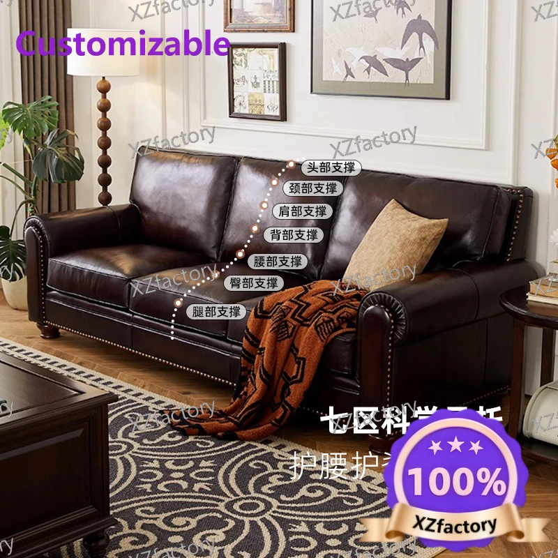 Factory Direct 2026 Top RatedAmerican leather big Barton sofa retro style living room heavy oil wax cowhide sofa size apartment