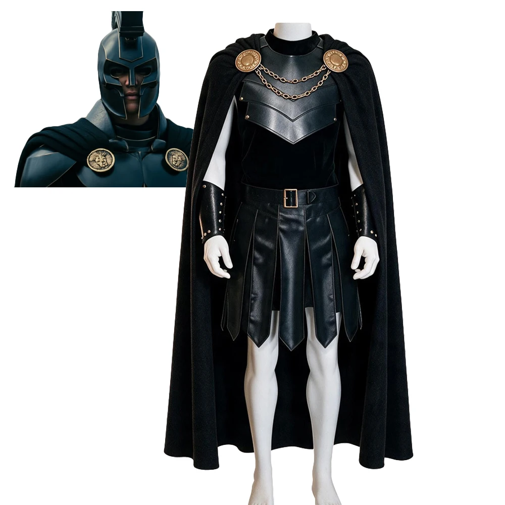 Disfraz de Agamemnon: Capa, Top, Falda, Mangas, Uniforme de Guerrero Romano Medieval, Traje de Odisea para Hombres, Fiesta de Halloween