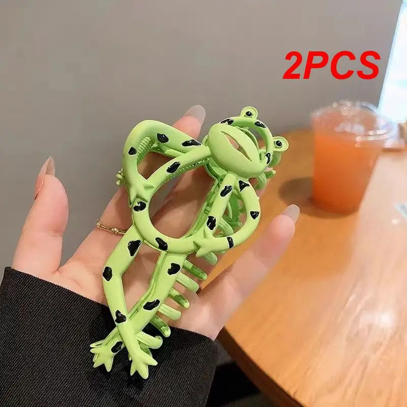 2PCS Frog Hairpin Eye-catching Cute Hairpin Chic Unique Frog Shaped Barrette Unique Frog Hair Accessory On Demand Headgear Grip