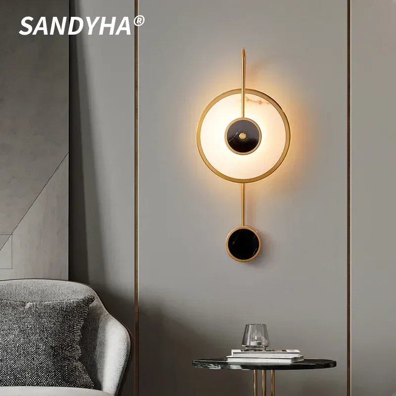 SANDYHA Modern Minimalist Yunshi Wall Lamps for Living Room Bedroom Bedhead LED Lights Hotel Villa Corridor Lighting Fixtures