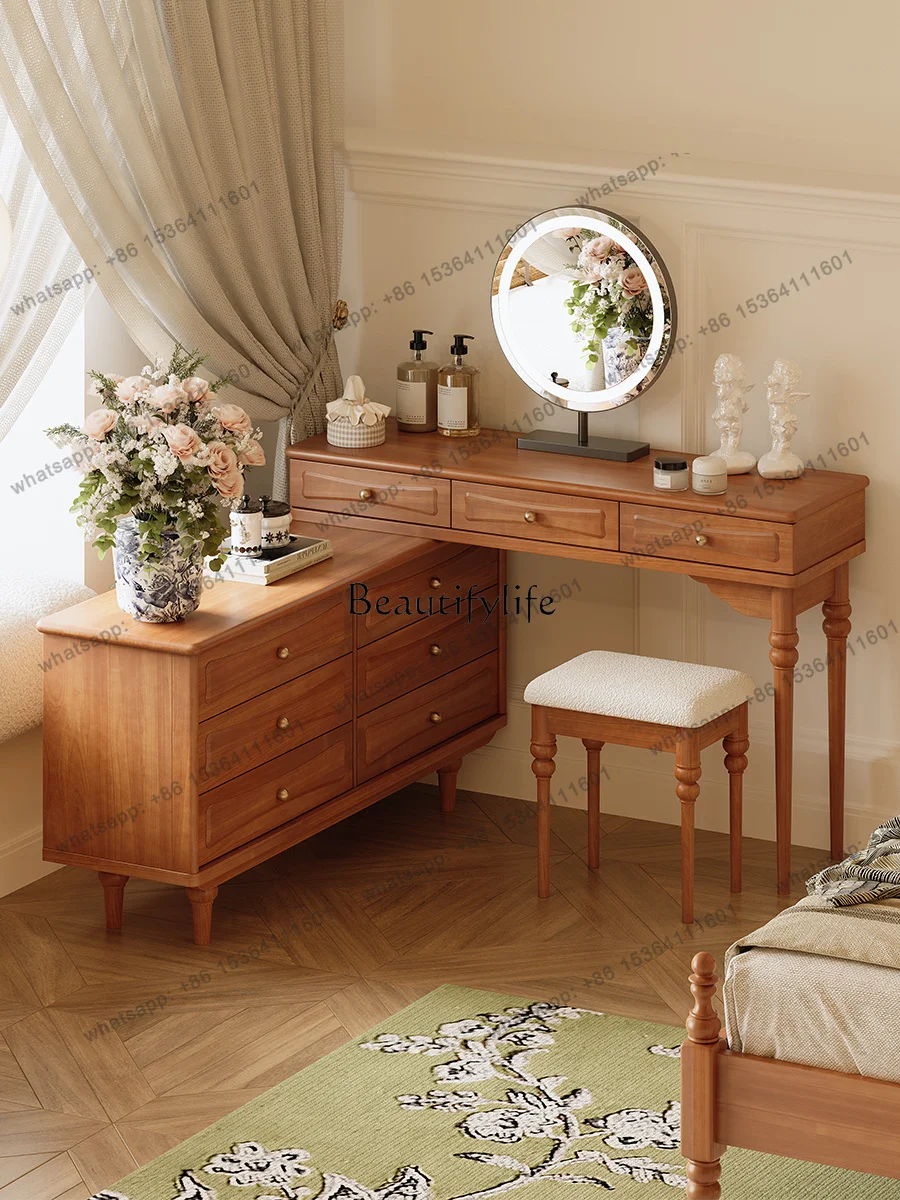 LX French Retro Solid Wood Dresser, Chest, Integrated Corner Dresser, Retractable