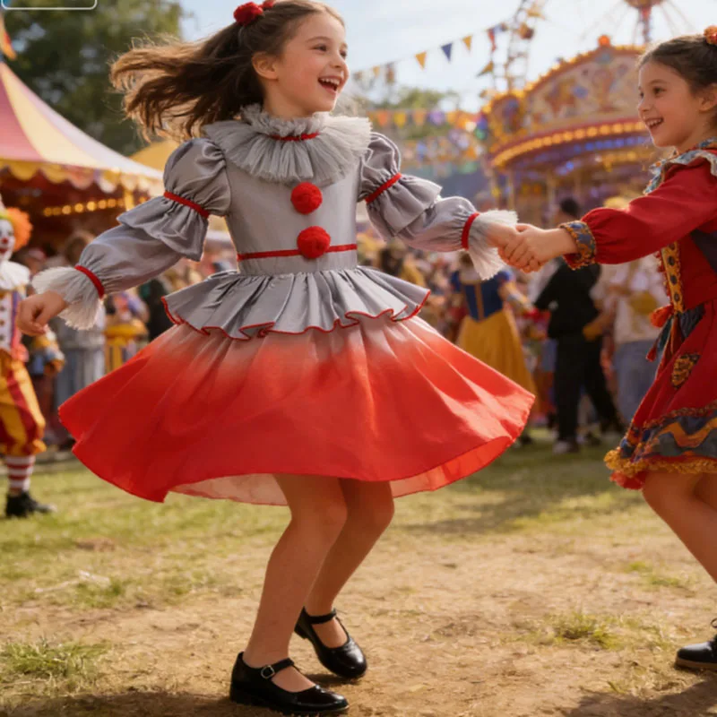 

2026 карнавальное платье, детский костюм Джокера для косплея, костюм клоуна с длинными рукавами, платье принцессы с перчатками и комплекты воздушных шаров, костюмы