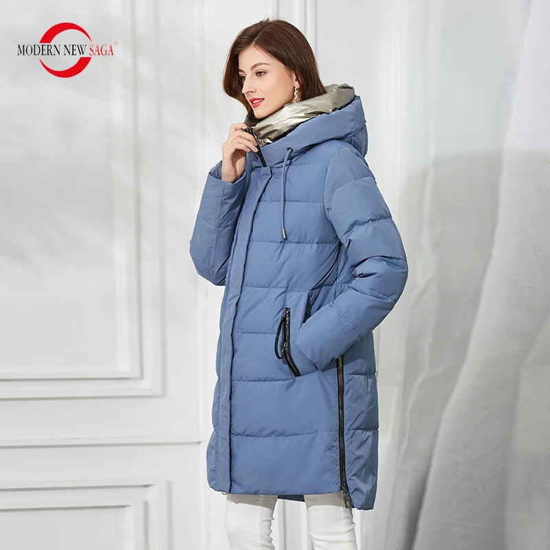 MODERN NEW SAGA Winter Women Coat Thick Cotton Padded Jacket Winter Long Coat Hooded Winter Quilted Coat Parka Women Overcoat