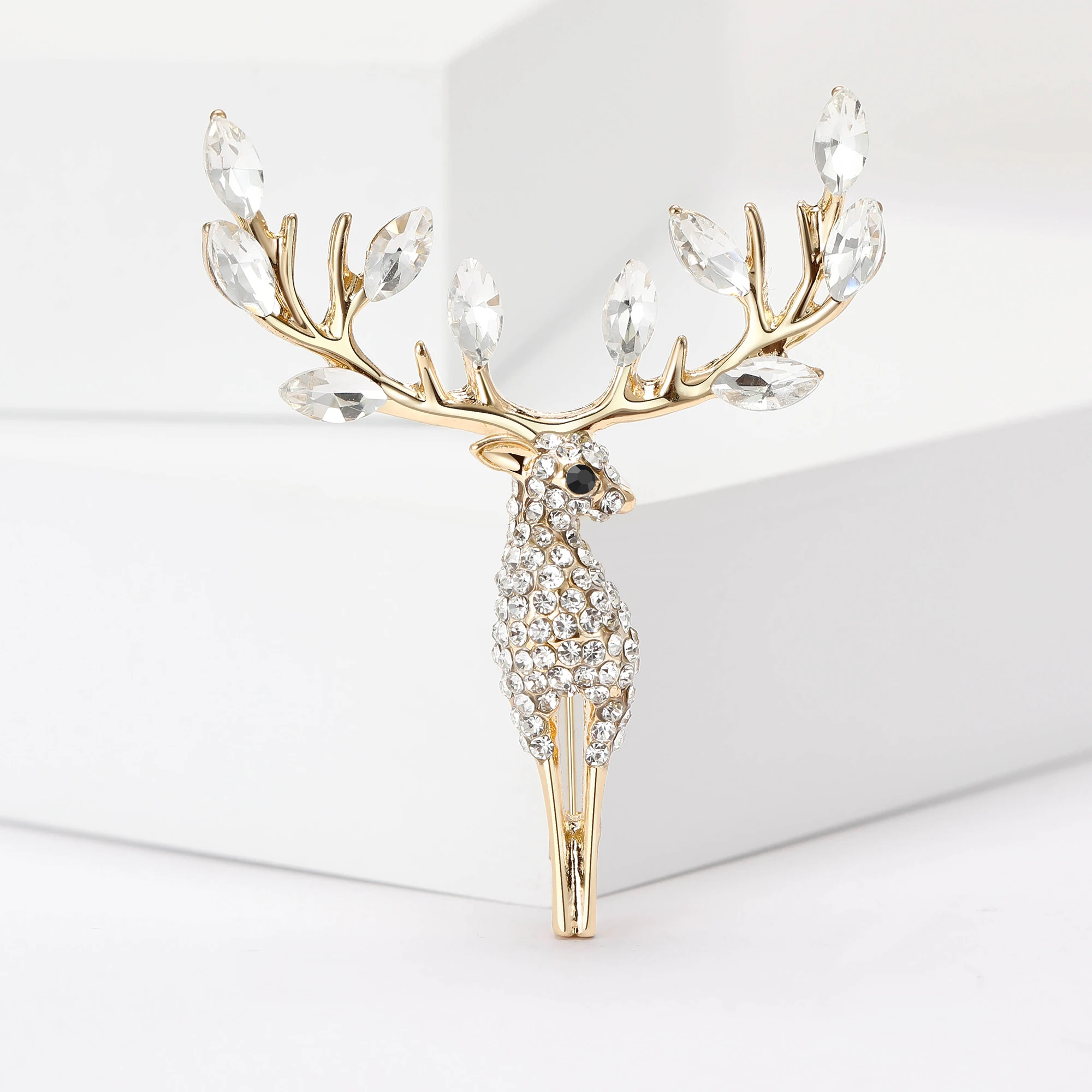 Rhinestone Longhorn Elk Brooches for Women Unisex Glass Anim