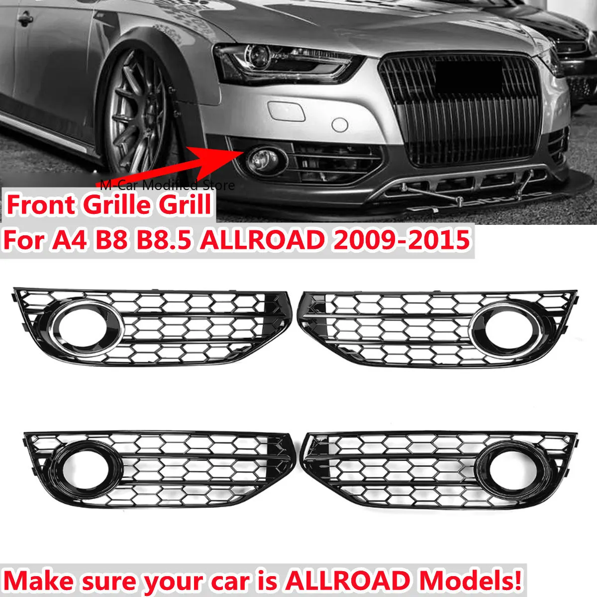 

Pair Car Fog Light Cover Front Fog Lamp Honeycomb Grille Grilles For Audi A4 B8 B8.5 ALLROAD 2009-2015 8K0807681J 8K0807682J01C