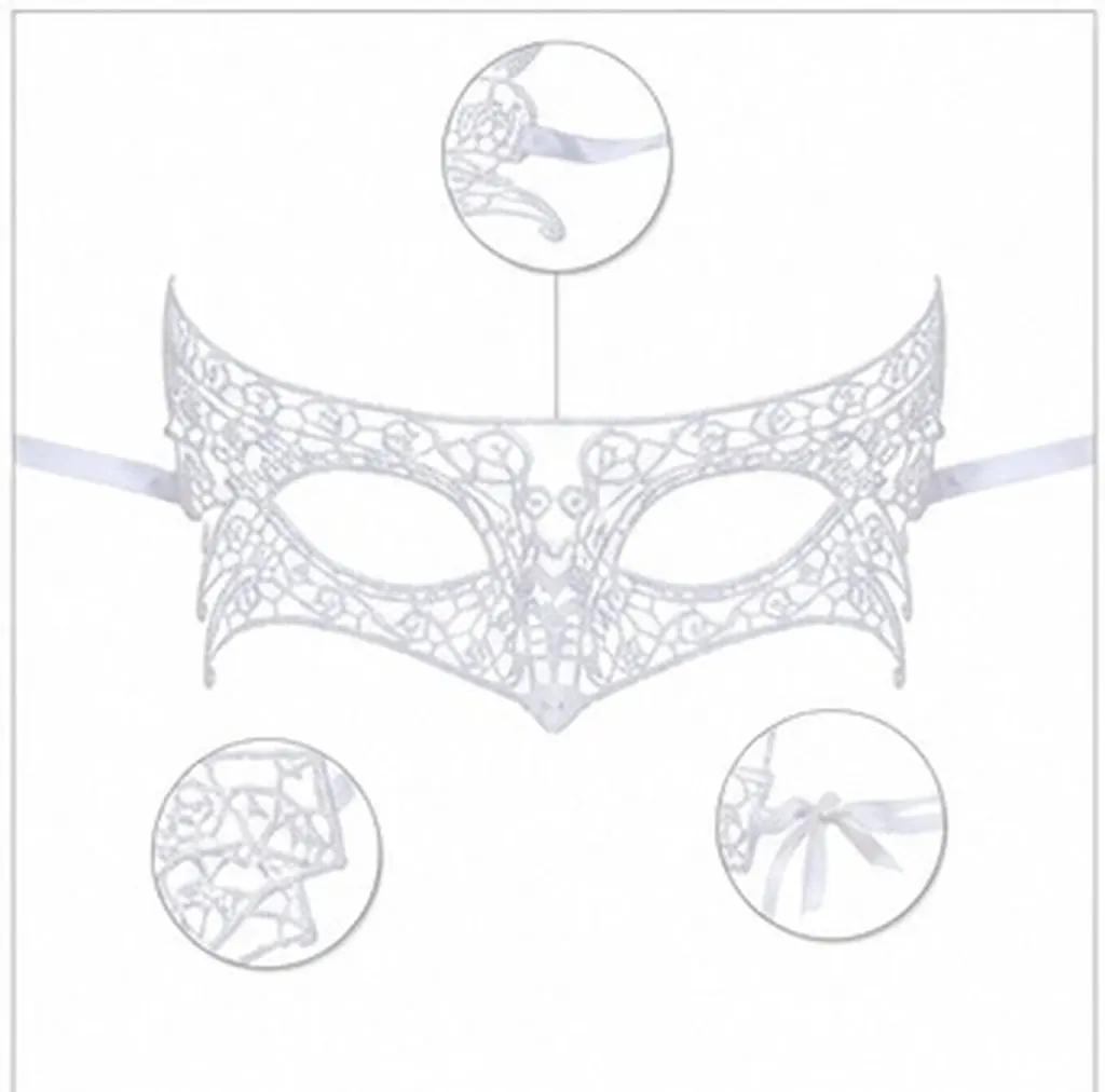 Luxury Hollow Out Lace Mask Women Masquerade Style Adjustable Back Ribbon Perfect for Prom Party Evening Halloween Costume White