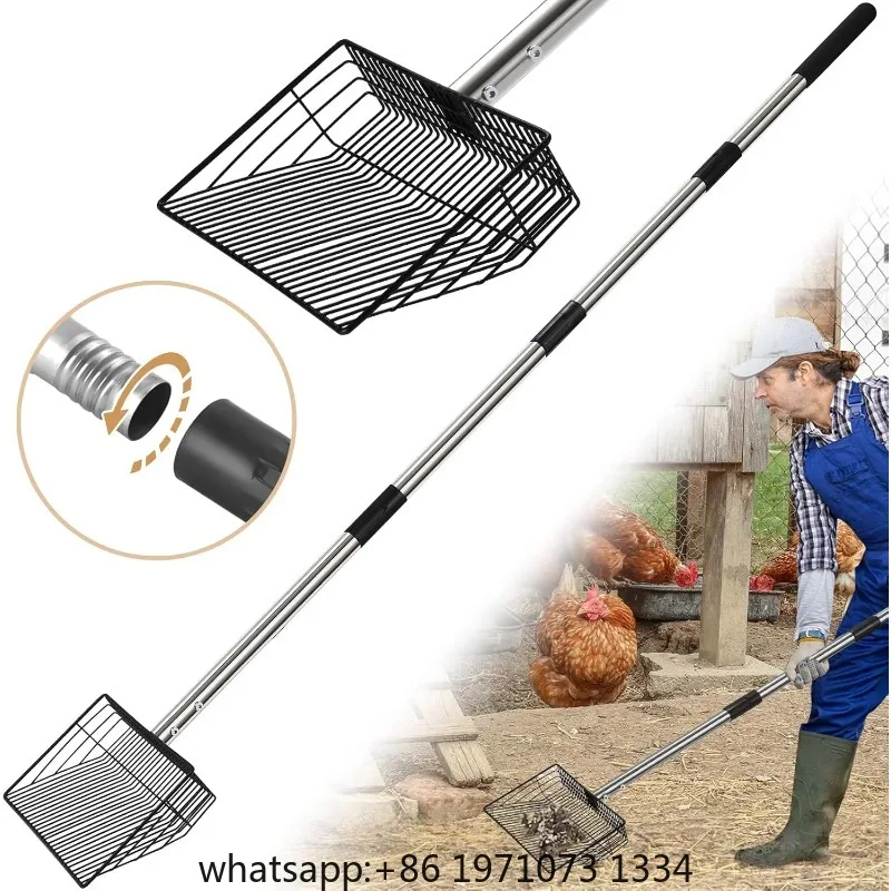 Large Metal Chicken Poop Scooper, Long  Coop Litter Scoop with Stainless Steel Handle, 4 in 1 Multifunct