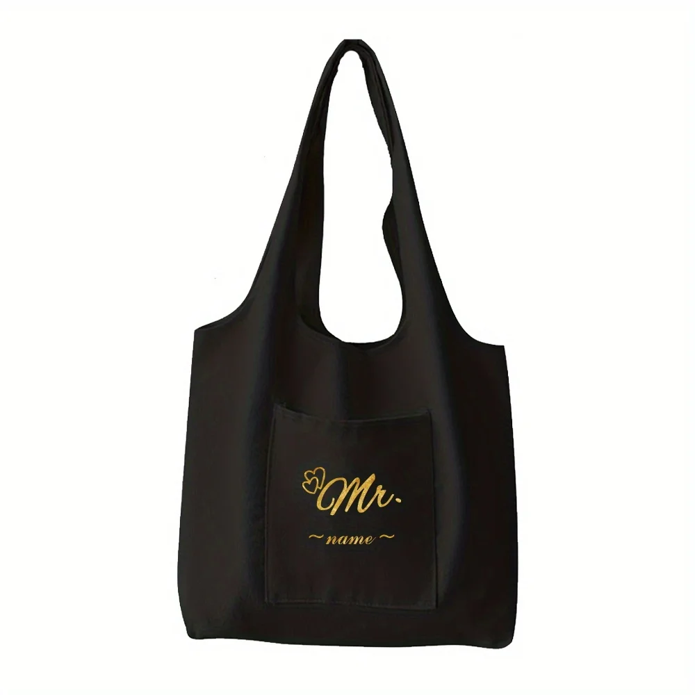 맞춤형 이름 여성용 블랙 쇼핑백 식료품 가방 대용량 핸드백 맞춤형 제품