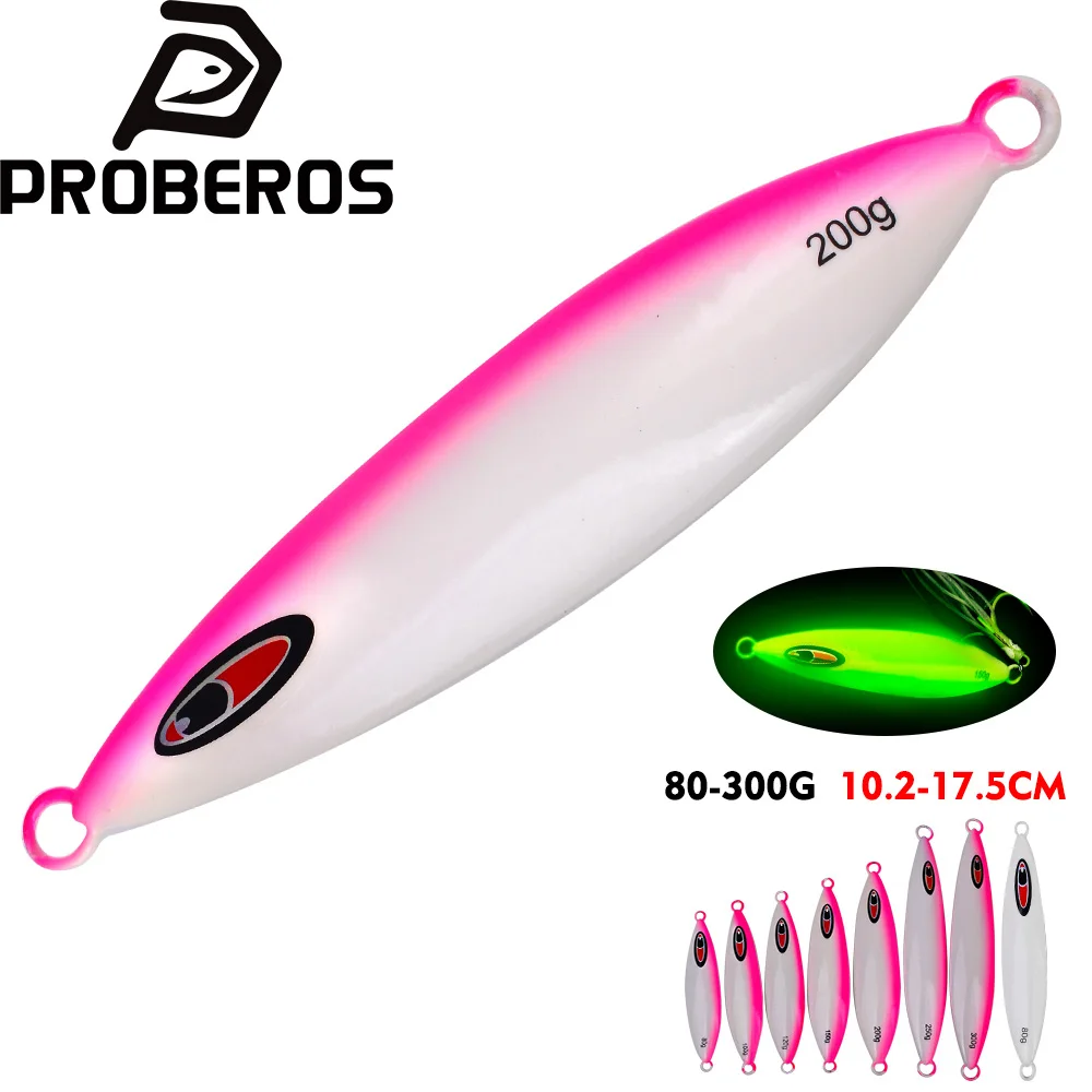 Proberos 1 Stück Leuchtender Metall-Jig-Angelköder 80g/100g/120g/150g/200g/250g/300g Schnell Sinkender Köder für Tiefsee-Nachtangeln