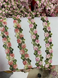 2yards 2cm wide Pink Green Lace Trim Craft Flower Polyester Lace Fabric Venise Floral Embroidered Applique Decorated Lace Ribbon