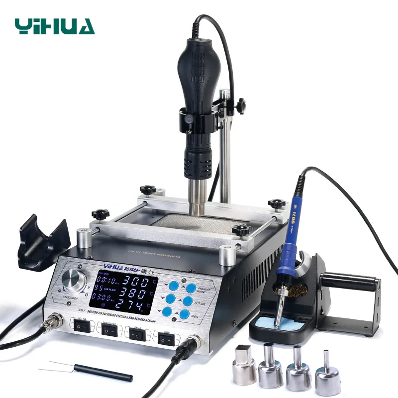 YIHUA 853AAA+ 3 in 1 열풍기, 예열판, 60W PID 온도 조절 납땜 인두