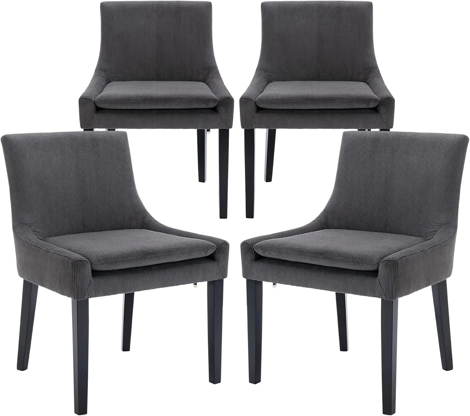 COLAMY Modern Dining Chairs Set of 4, Upholstered Corduroy Accent Side Leisure Chairs with Mid Back Wood Legs for Living Room