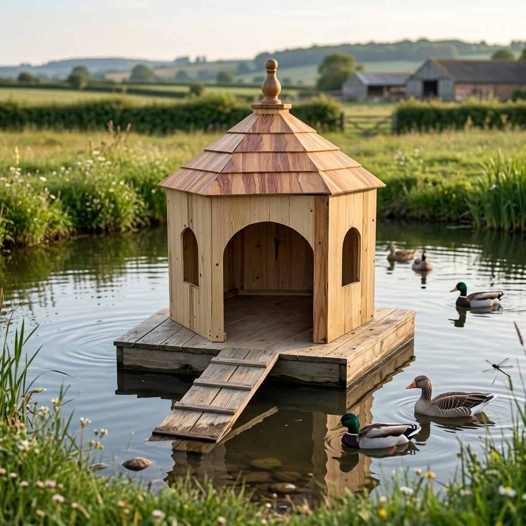 Premium Wooden Floating Duck House | Outdoor Waterfowl Nesting Shelter with Floating Platform
