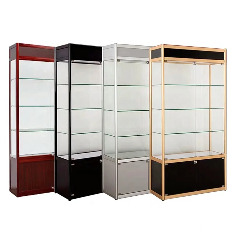 

custom.Keway Melamine Plate Stand Glass Showcase Multi-layer Retail Store Display Shelf MDF Glass Display Rack Cabinet for