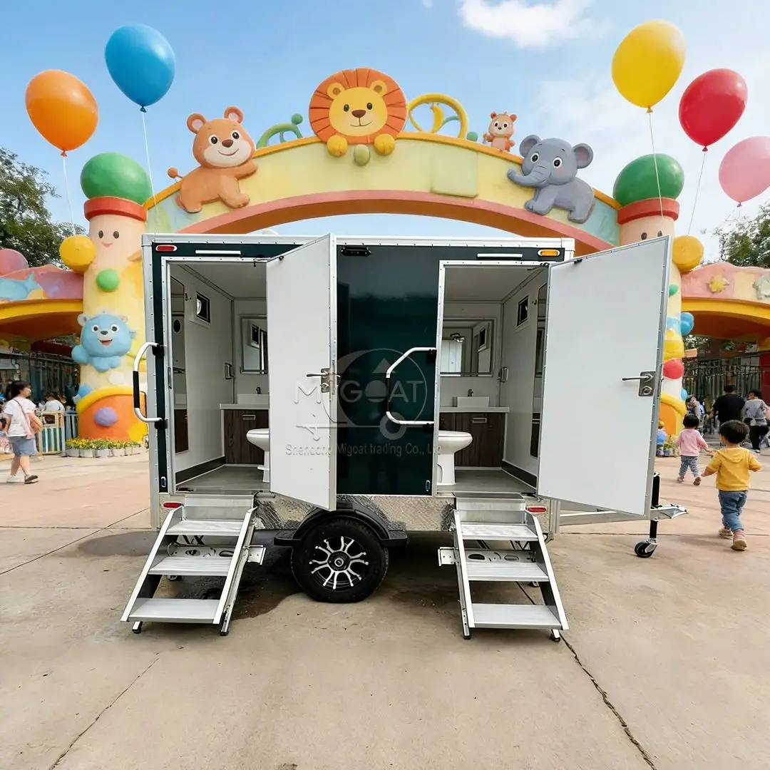Eco-Friendly Double Stalls Portable Restroom Trailer Mobile Toilet with Sink & Urinal for Construction Site Event Park