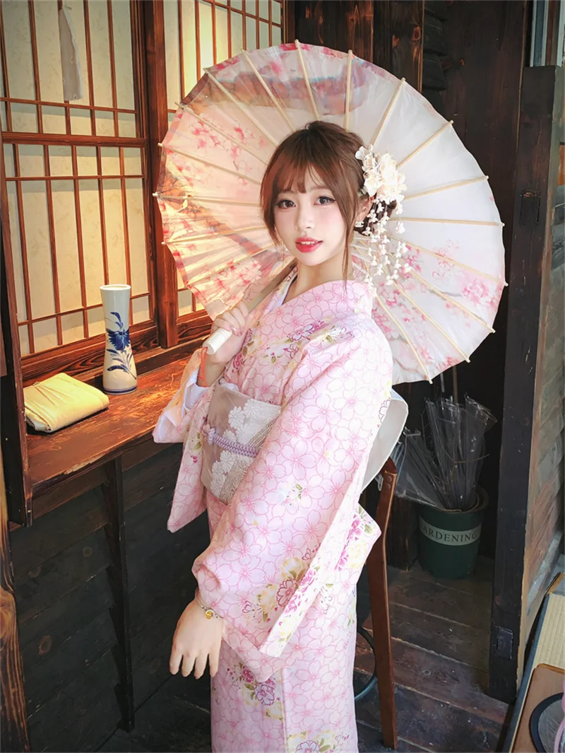 Traditional Japanese Kimono Sle Batobe Pink Photoaphy Costume for Girls Retro Ele Formal Wear Polyester Fabric
